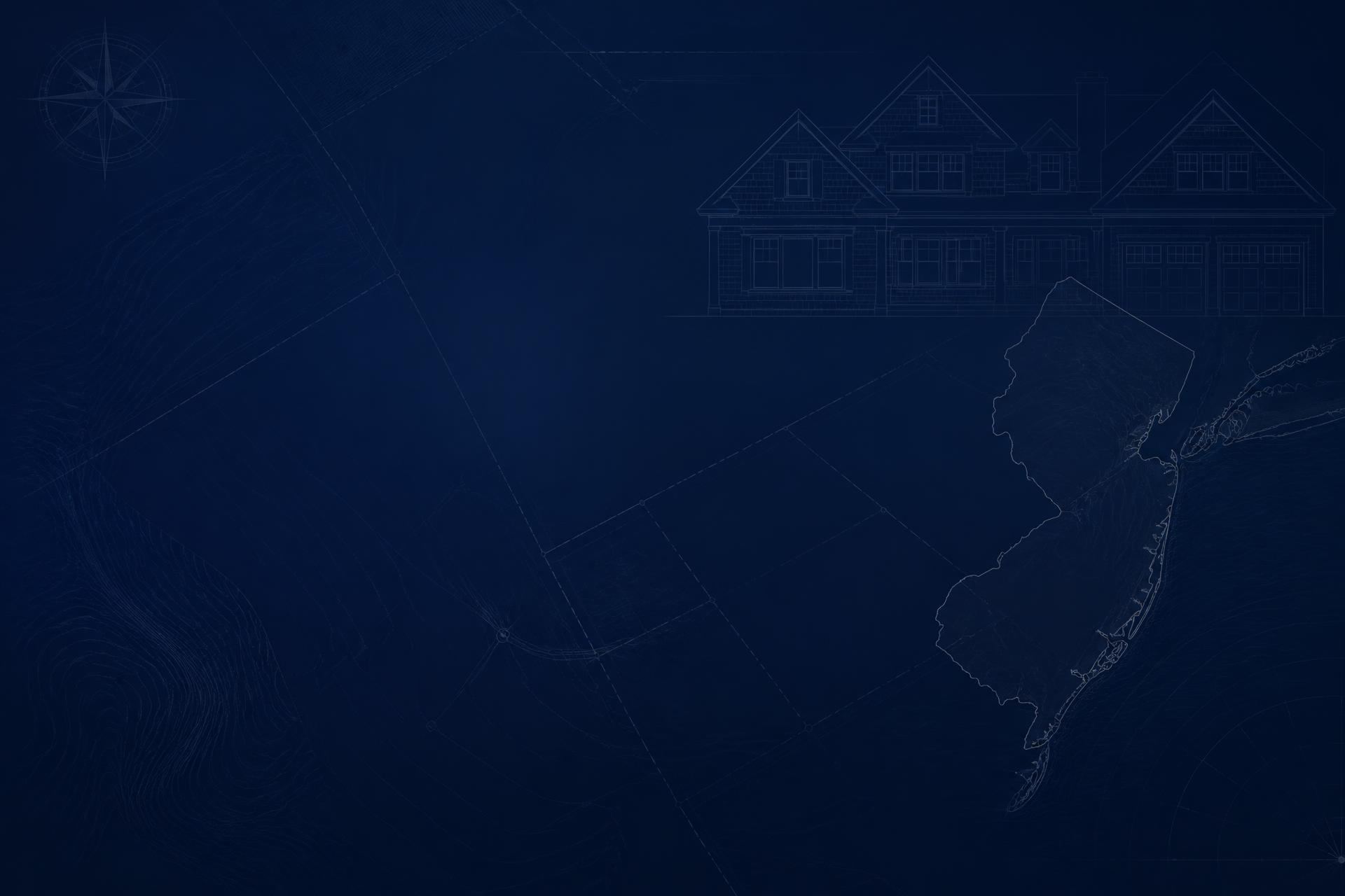 Architectural blueprint of a New Jersey home with survey and compass detail